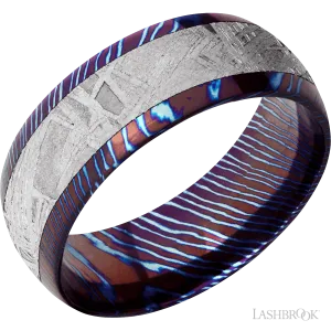 Titanium Damascus with Polish Finish and Meteorite Inlay - 8MM