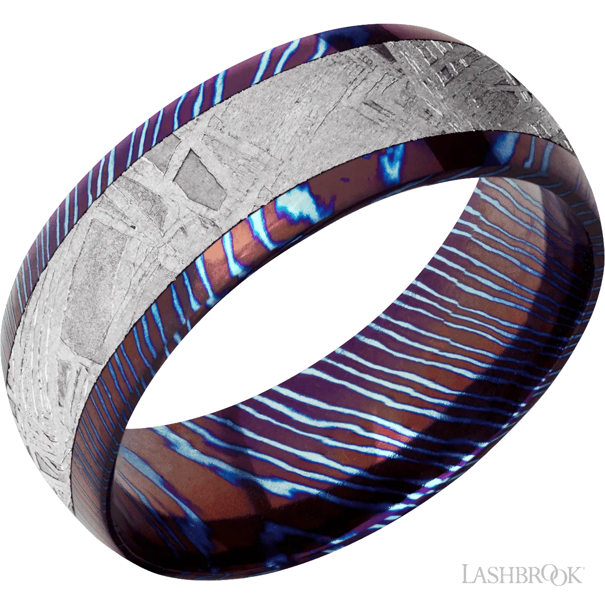 Titanium Damascus with Polish Finish and Meteorite Inlay - 8MM