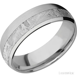 Titanium with Satin , Polish Finish and Meteorite Inlay - 7MM