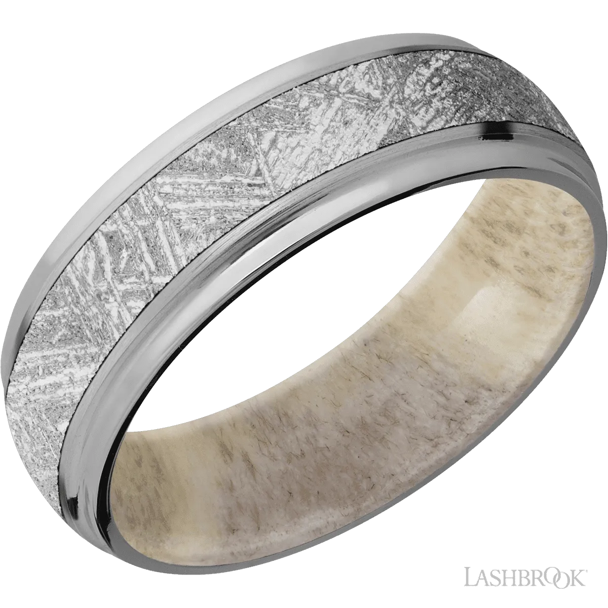 Titanium with Satin , Polish Finish and Meteorite Inlay and Antler - 7MM