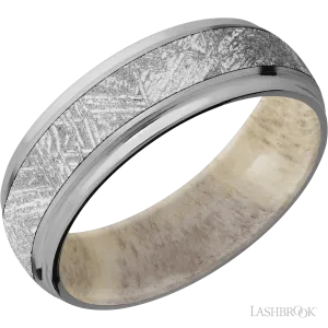Titanium with Satin , Polish Finish and Meteorite Inlay and Antler - 7MM