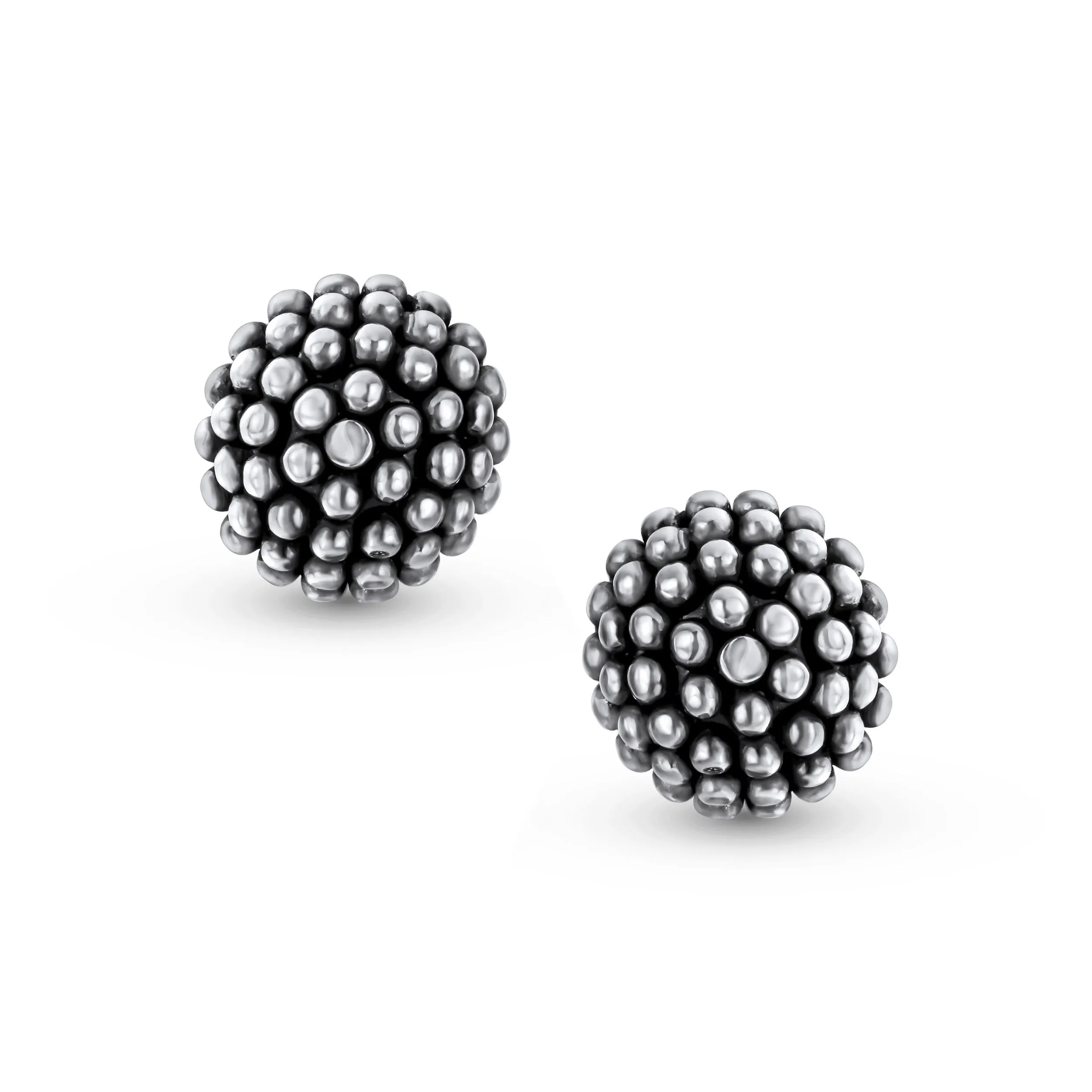 Traditional 10MM Caviar Drop Ball Earrings in Oxidized  Sterling Silver