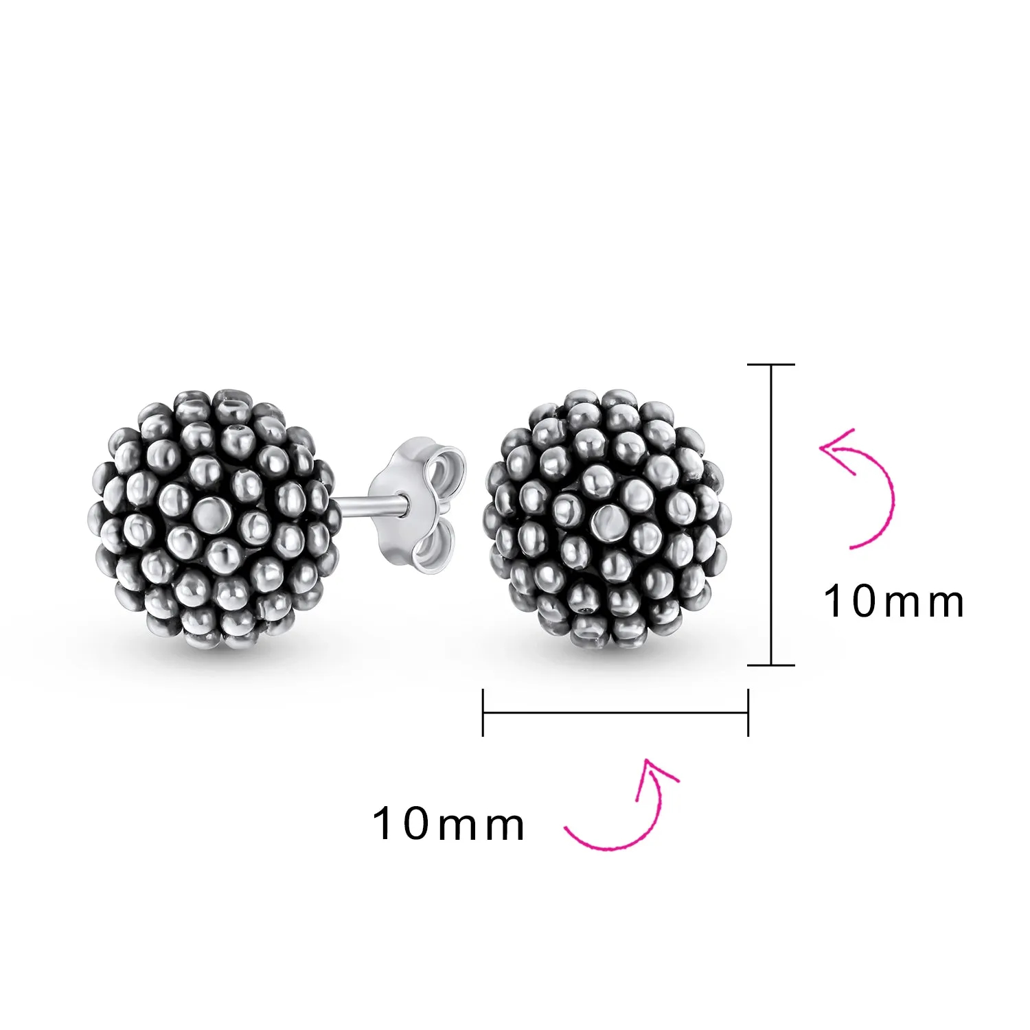 Traditional 10MM Caviar Drop Ball Earrings in Oxidized  Sterling Silver