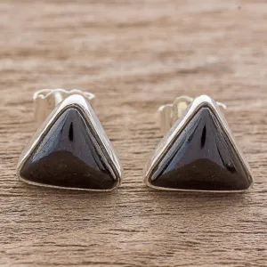 Triangle Mystique Black Jade and Sterling Silver Triangle Stud Earrings