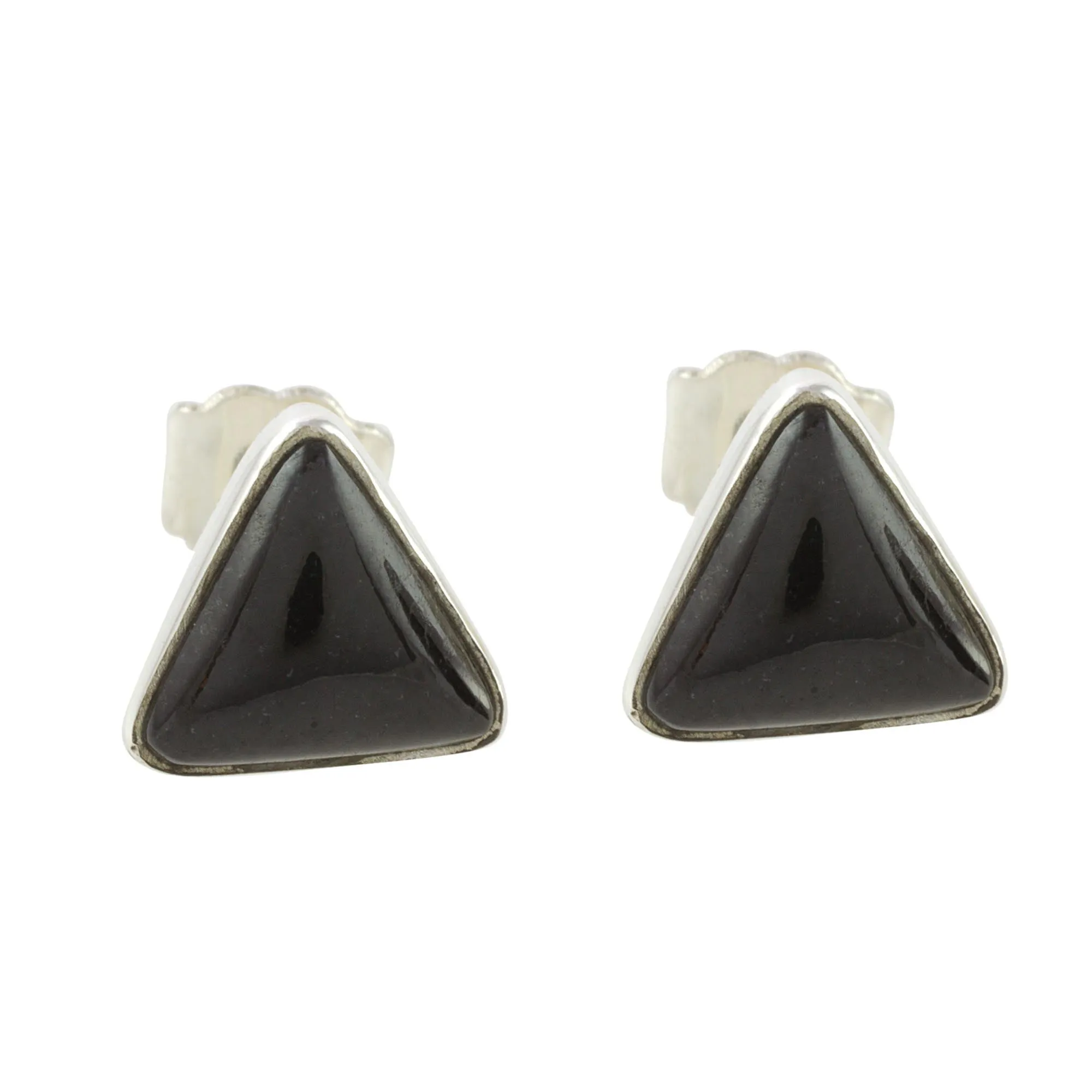 Triangle Mystique Black Jade and Sterling Silver Triangle Stud Earrings