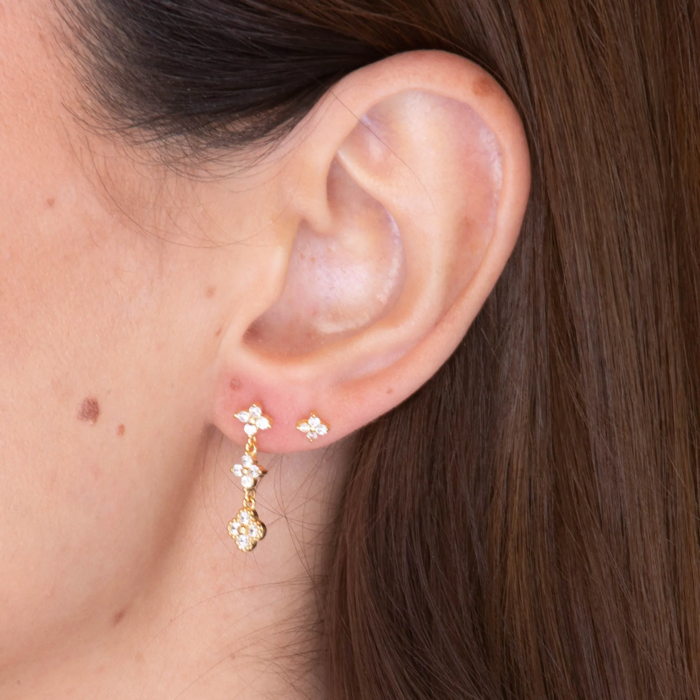 Trio Clover Sapphire Dangling Stud Earrings