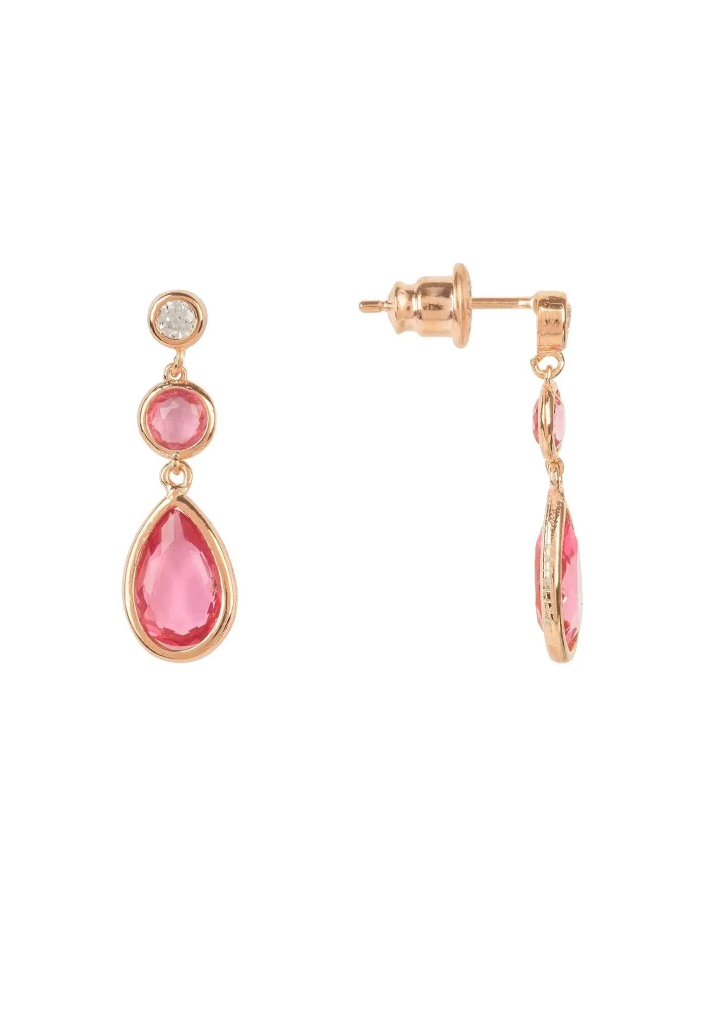 Tuscany Gemstone Drop Earrings Dipped in Rose Gold Pink Tourmaline