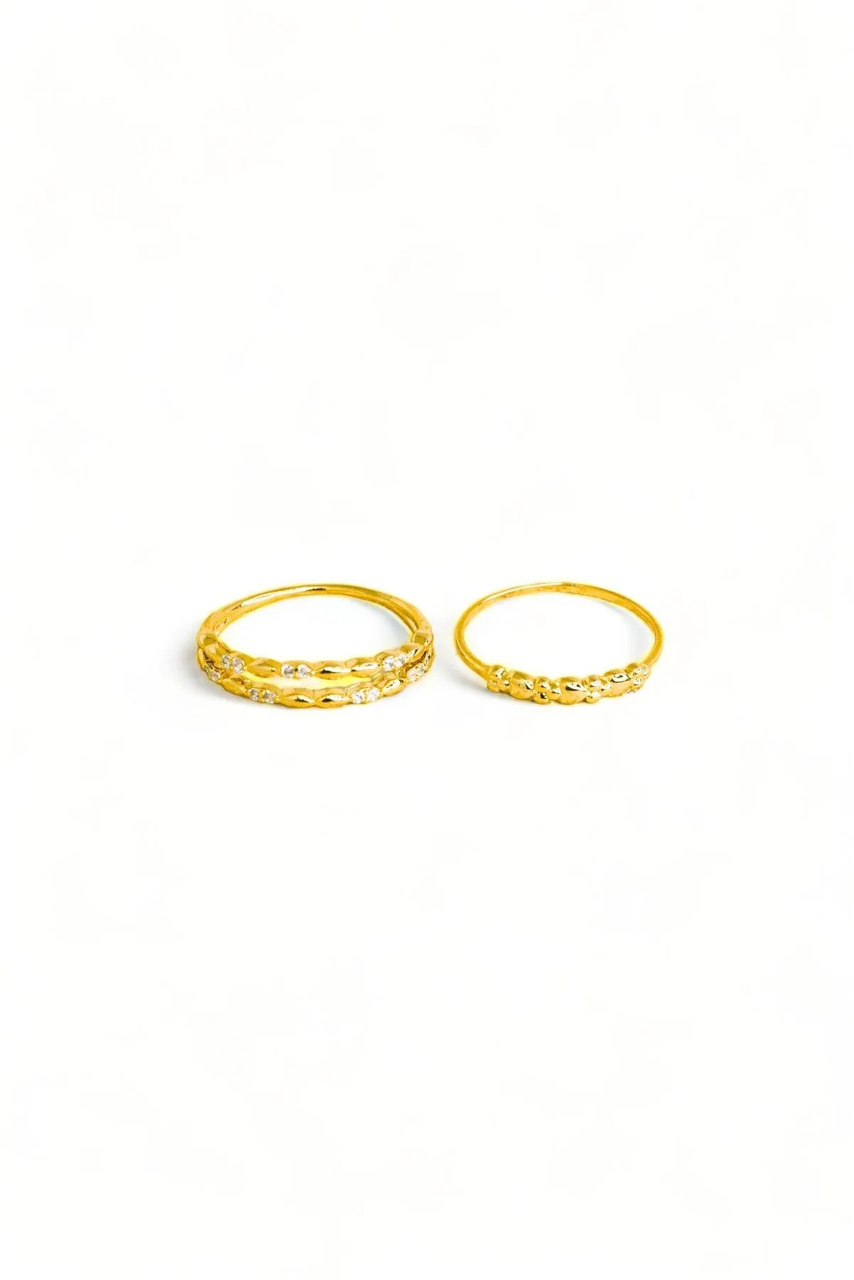 Two Gold Rhinestone Piece Delicate Fashion Ring Set