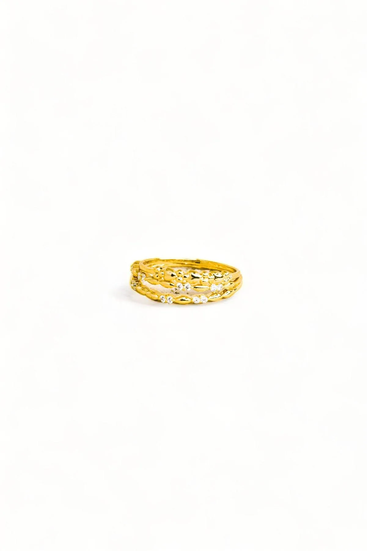 Two Gold Rhinestone Piece Delicate Fashion Ring Set