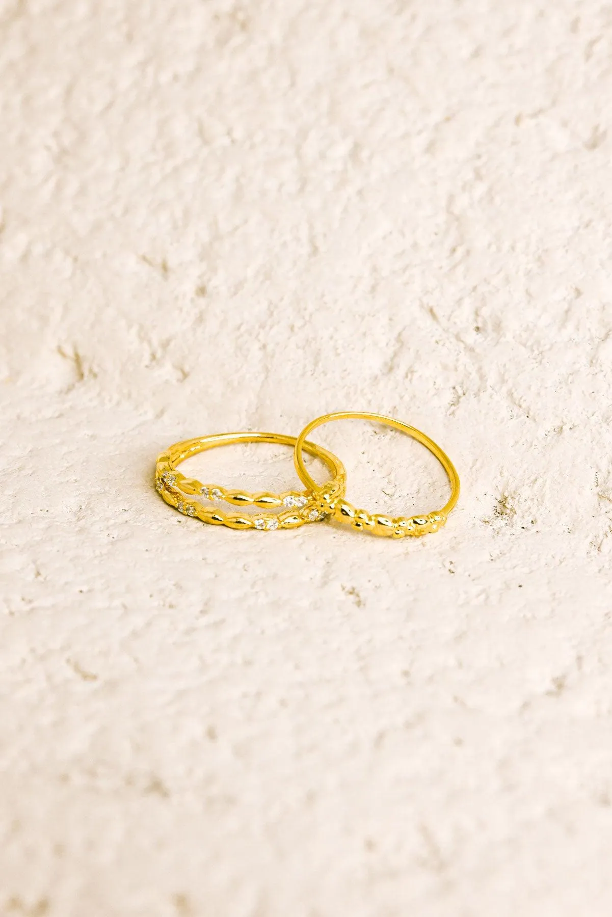 Two Gold Rhinestone Piece Delicate Fashion Ring Set