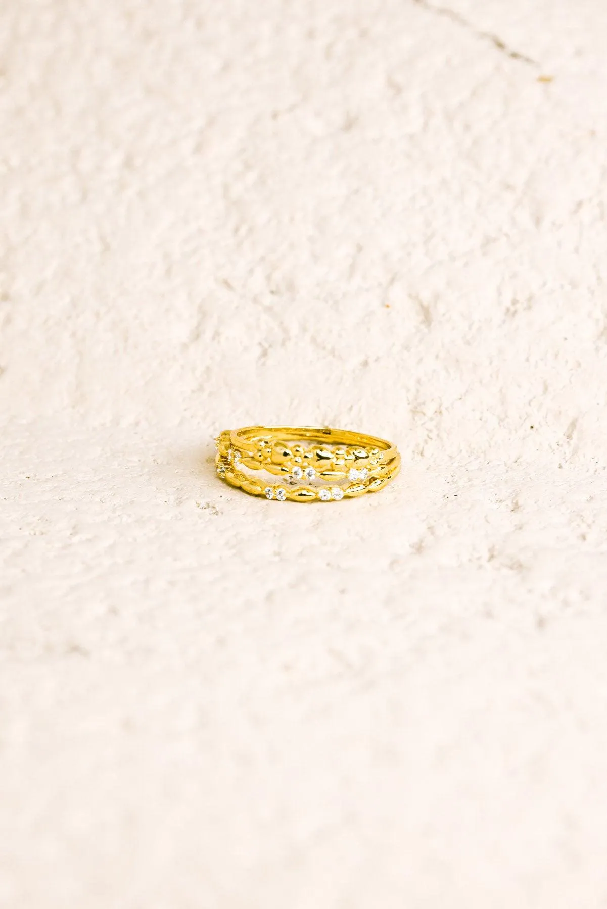 Two Gold Rhinestone Piece Delicate Fashion Ring Set