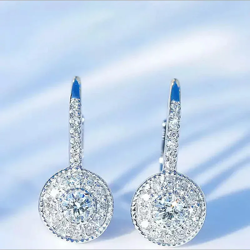 Ultra Luxurious Crystal Round 925 Sterling Silver Hoop Earrings for Women Elegant Jewelry Accessories