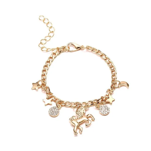 Unicorn Star and Moon Charm Bracelet