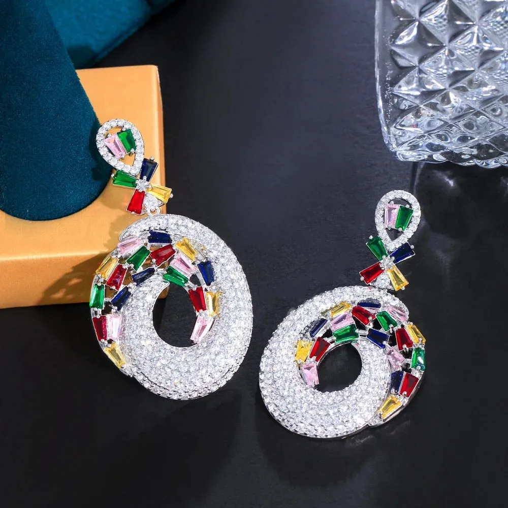 Unique Sparkly Cubic Zirconia Setting Big Dangly Long Earrings