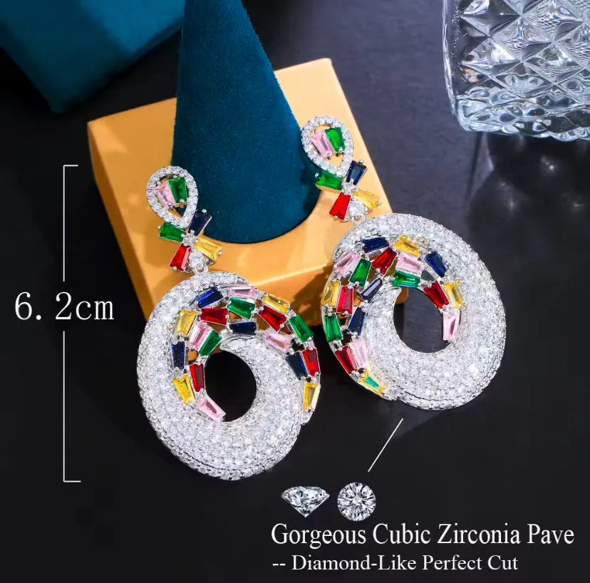 Unique Sparkly Cubic Zirconia Setting Big Dangly Long Earrings
