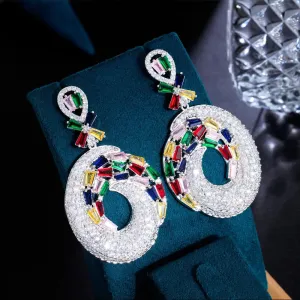Unique Sparkly Cubic Zirconia Setting Big Dangly Long Earrings
