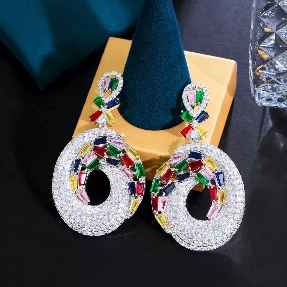 Unique Sparkly Cubic Zirconia Setting Big Dangly Long Earrings