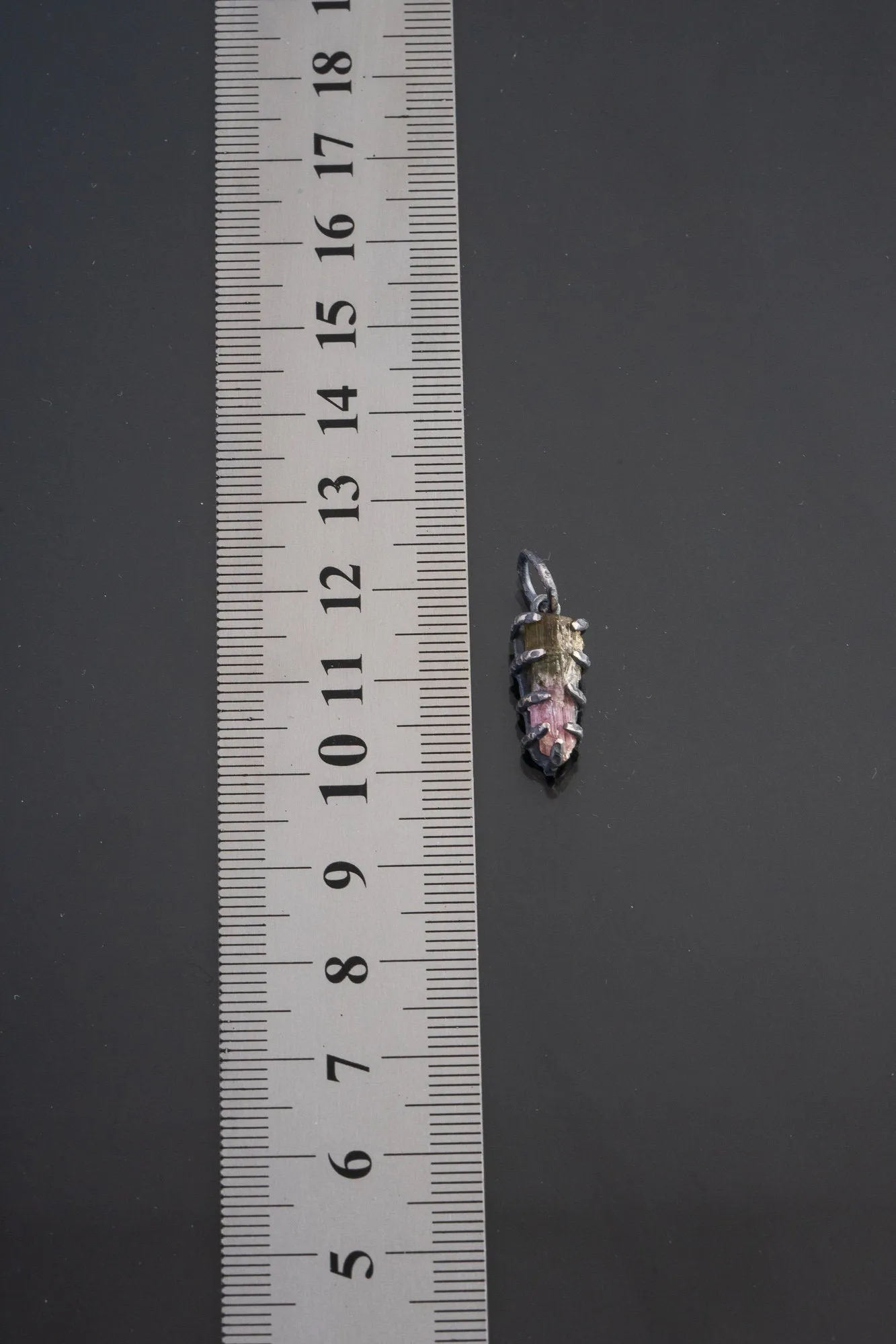 Uniquely Shaped Watermelon Tourmaline - Oxidised Sterling Silver - Strong Claw Wire Setting  - Hammer Textured - Pendant Crystal Necklace