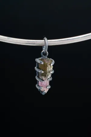 Uniquely Shaped Watermelon Tourmaline - Oxidised Sterling Silver - Strong Claw Wire Setting  - Hammer Textured - Pendant Crystal Necklace