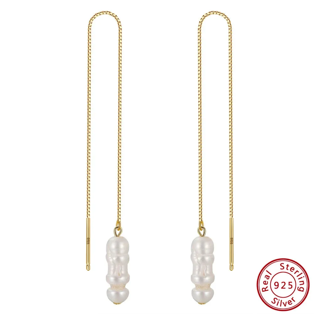 VAIGE 925 Sterling Silver Geometric Branch Tassel Earrings with 14k Gold Plating and Natural Freshwater Pearls, Gift Wrapped Velvet Pouch Included
