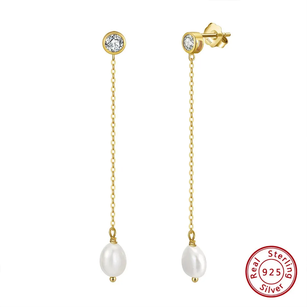 VAIGE 925 Sterling Silver Geometric Branch Tassel Earrings with 14k Gold Plating and Natural Freshwater Pearls, Gift Wrapped Velvet Pouch Included