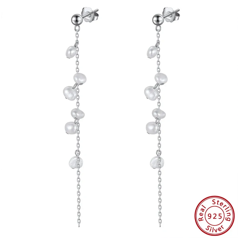 VAIGE 925 Sterling Silver Geometric Branch Tassel Earrings with 14k Gold Plating and Natural Freshwater Pearls, Gift Wrapped Velvet Pouch Included