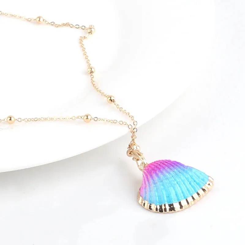 Vibrant Bohemian Summer Beach Conch Seashell Charm Necklace
