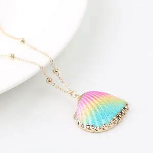 Vibrant Bohemian Summer Beach Conch Seashell Charm Necklace