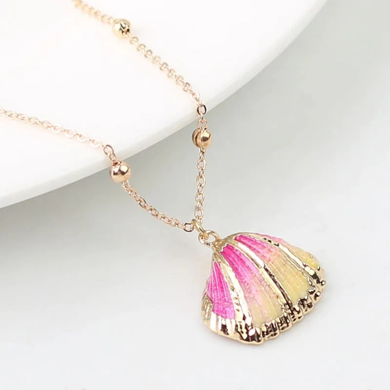 Vibrant Bohemian Summer Beach Conch Seashell Charm Necklace