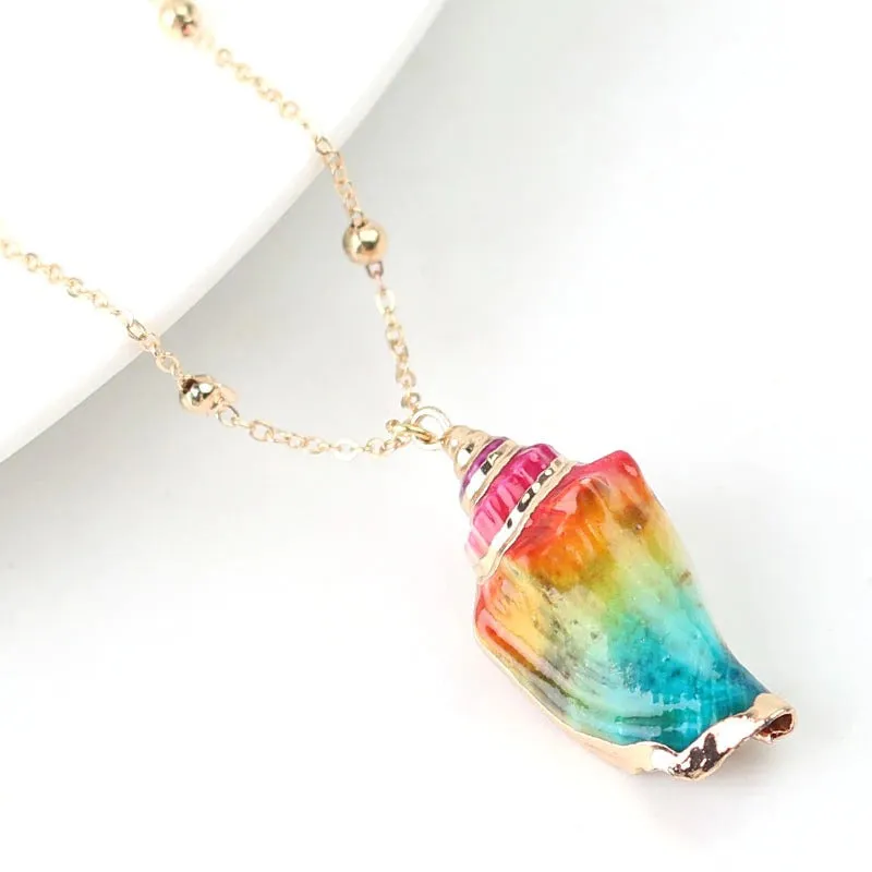 Vibrant Bohemian Summer Beach Conch Seashell Charm Necklace