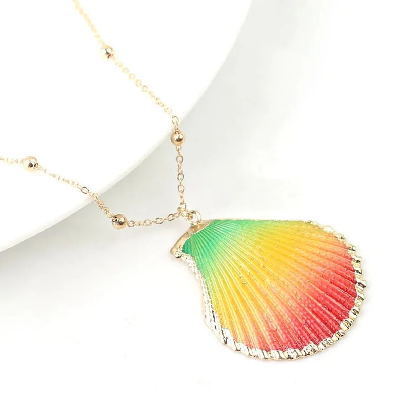 Vibrant Bohemian Summer Beach Conch Seashell Charm Necklace