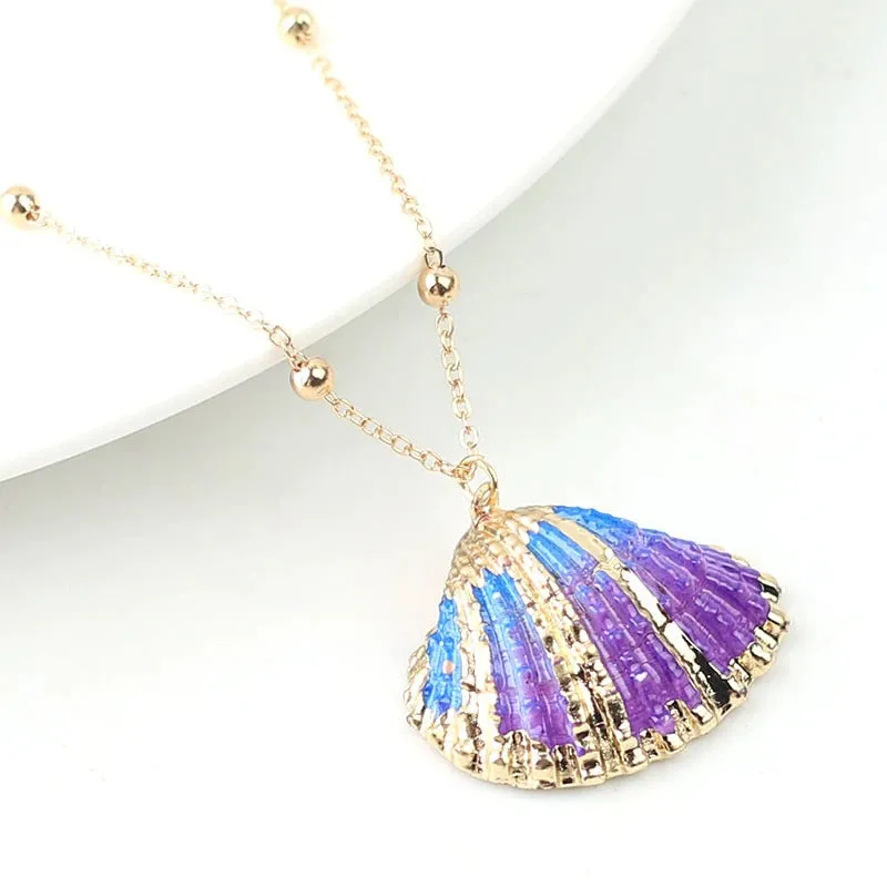 Vibrant Bohemian Summer Beach Conch Seashell Charm Necklace