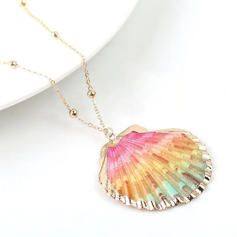Vibrant Bohemian Summer Beach Conch Seashell Charm Necklace