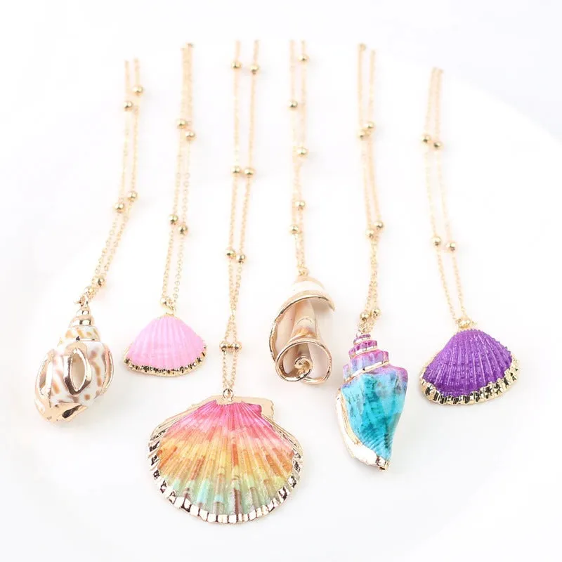 Vibrant Bohemian Summer Beach Conch Seashell Charm Necklace