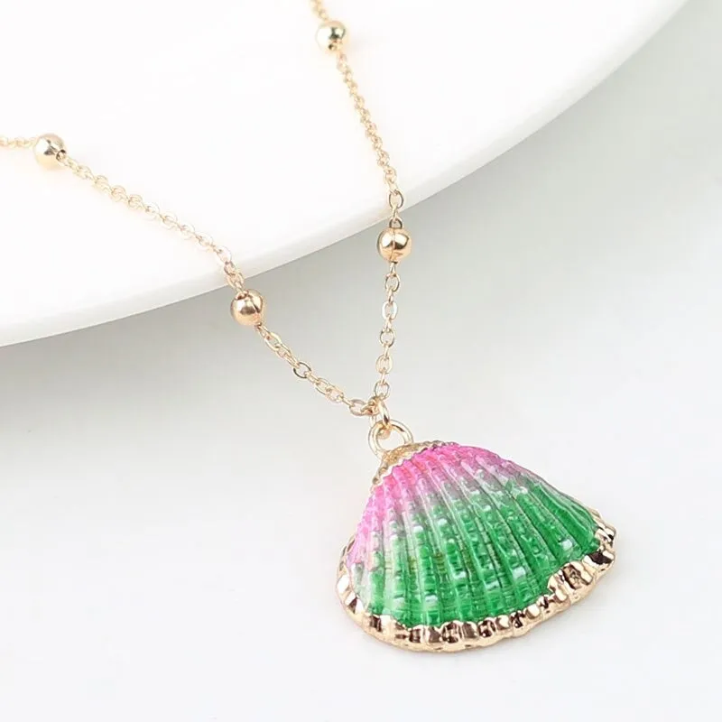 Vibrant Bohemian Summer Beach Conch Seashell Charm Necklace