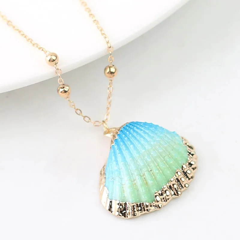 Vibrant Bohemian Summer Beach Conch Seashell Charm Necklace