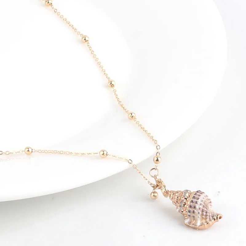 Vibrant Bohemian Summer Beach Conch Seashell Charm Necklace