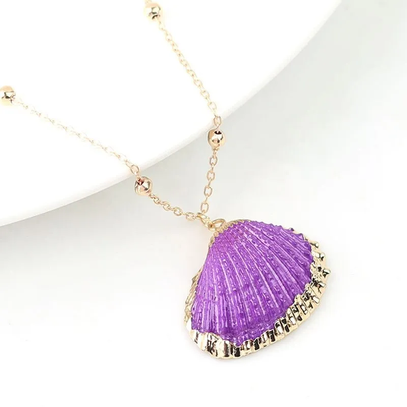 Vibrant Bohemian Summer Beach Conch Seashell Charm Necklace