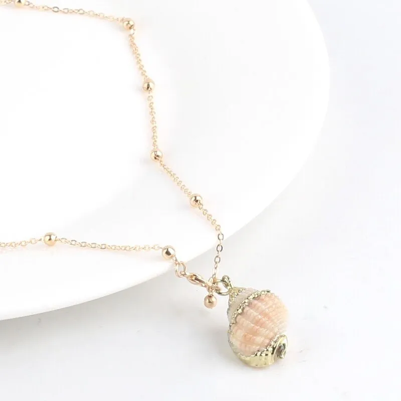 Vibrant Bohemian Summer Beach Conch Seashell Charm Necklace