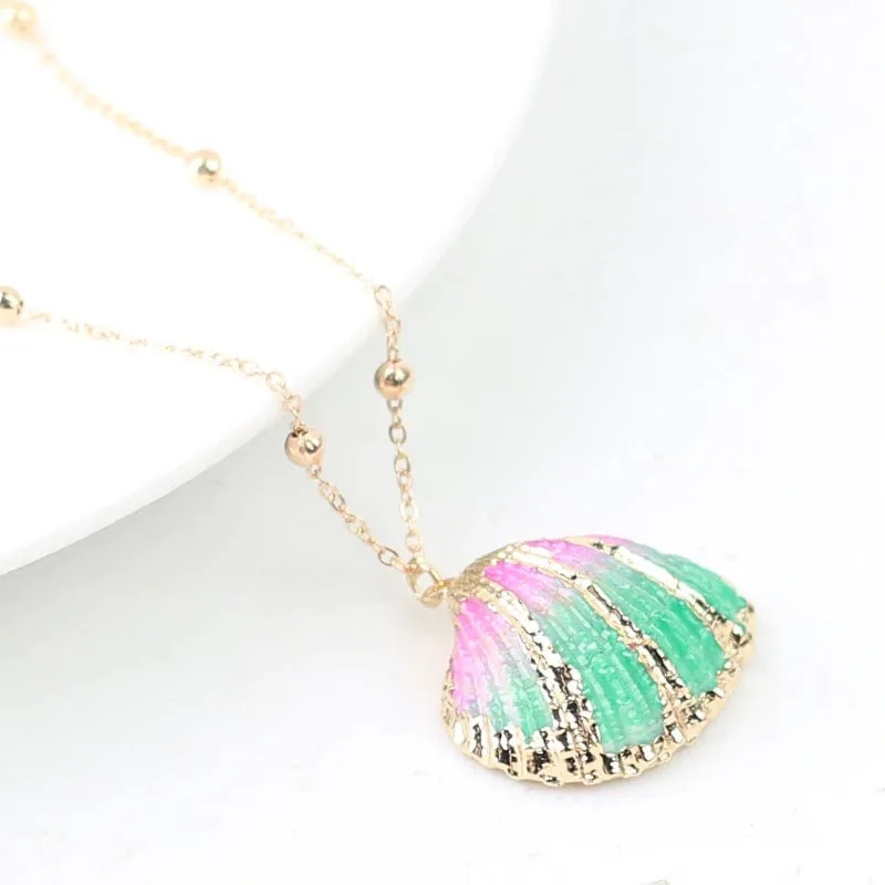 Vibrant Bohemian Summer Beach Conch Seashell Charm Necklace