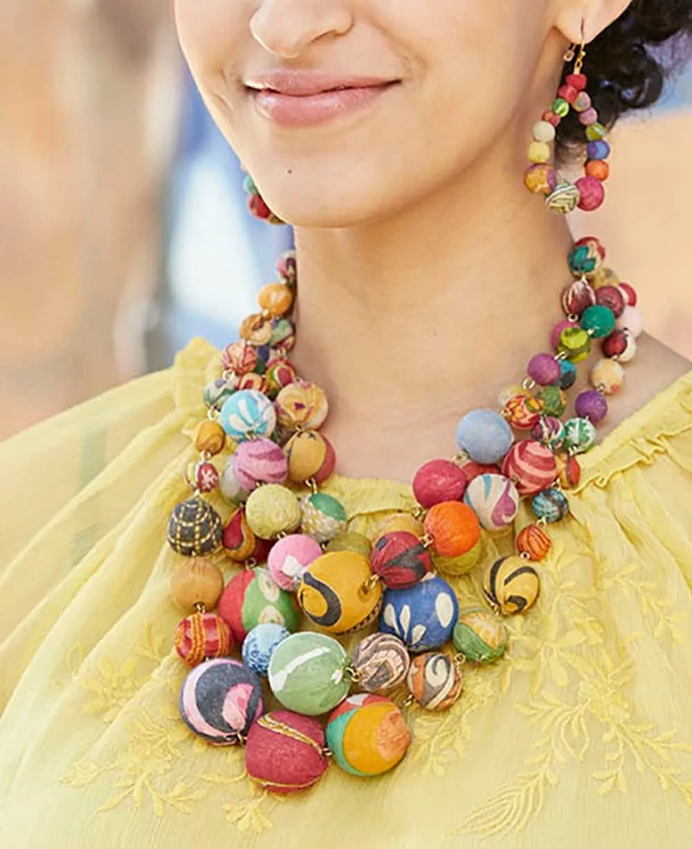 Vibrant Kantha Bead Multi-Strand Necklace