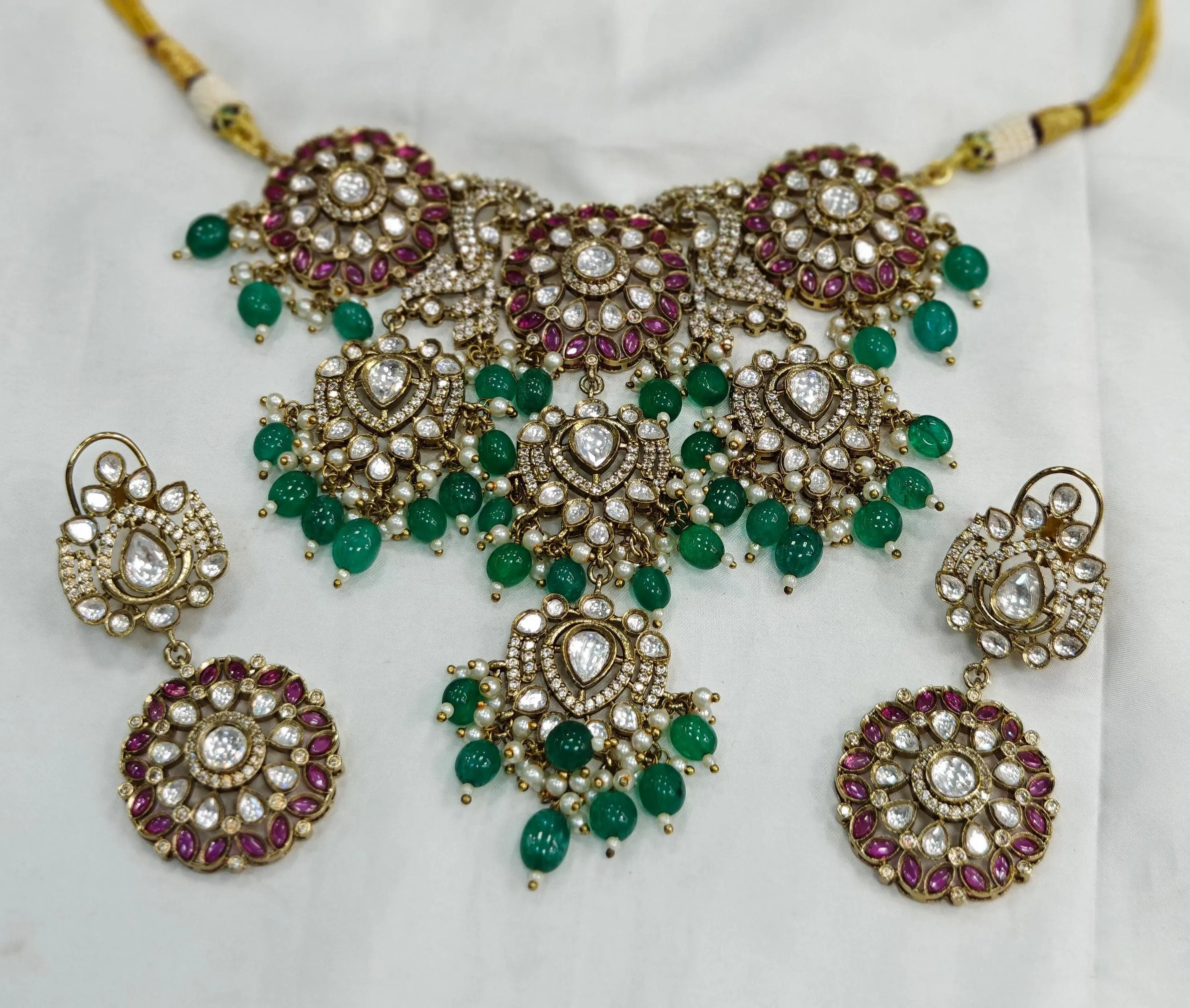 Victorian Kundan Choker Necklace Set with Earrings Jewelry