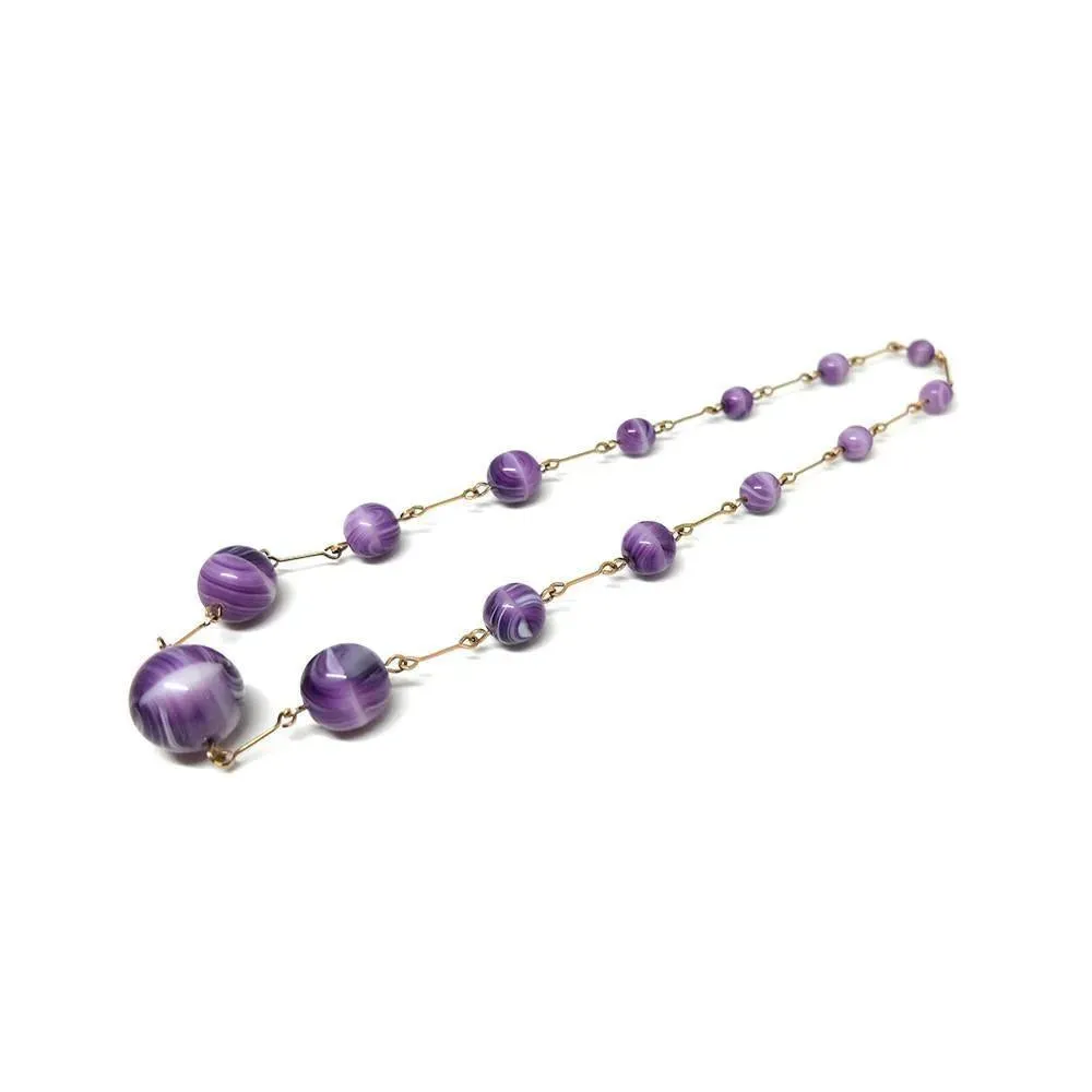 Vintage 1930's Purple Rolled Gold Glass Necklace