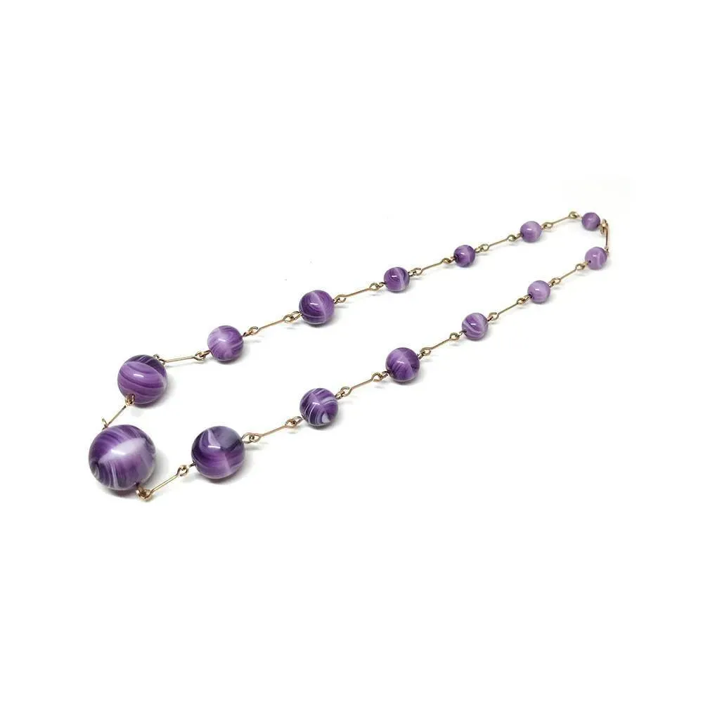 Vintage 1930's Purple Rolled Gold Glass Necklace