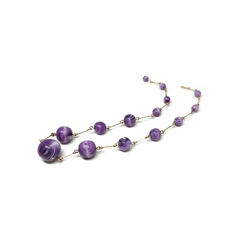 Vintage 1930's Purple Rolled Gold Glass Necklace