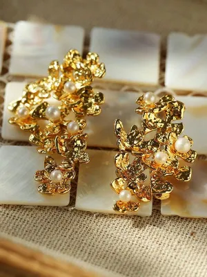 Vintage Flower Pearl Earrings