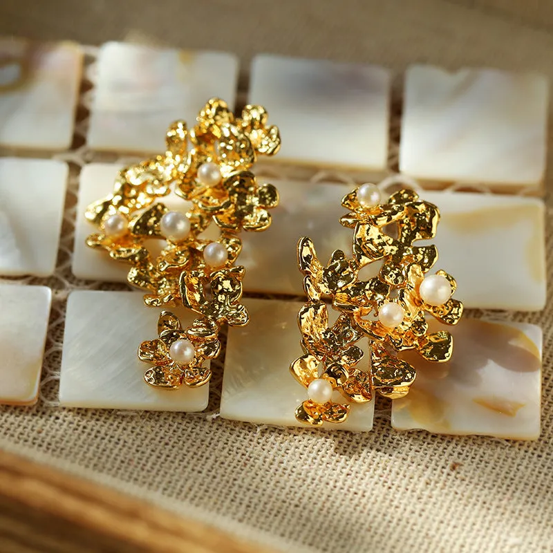Vintage Flower Pearl Earrings
