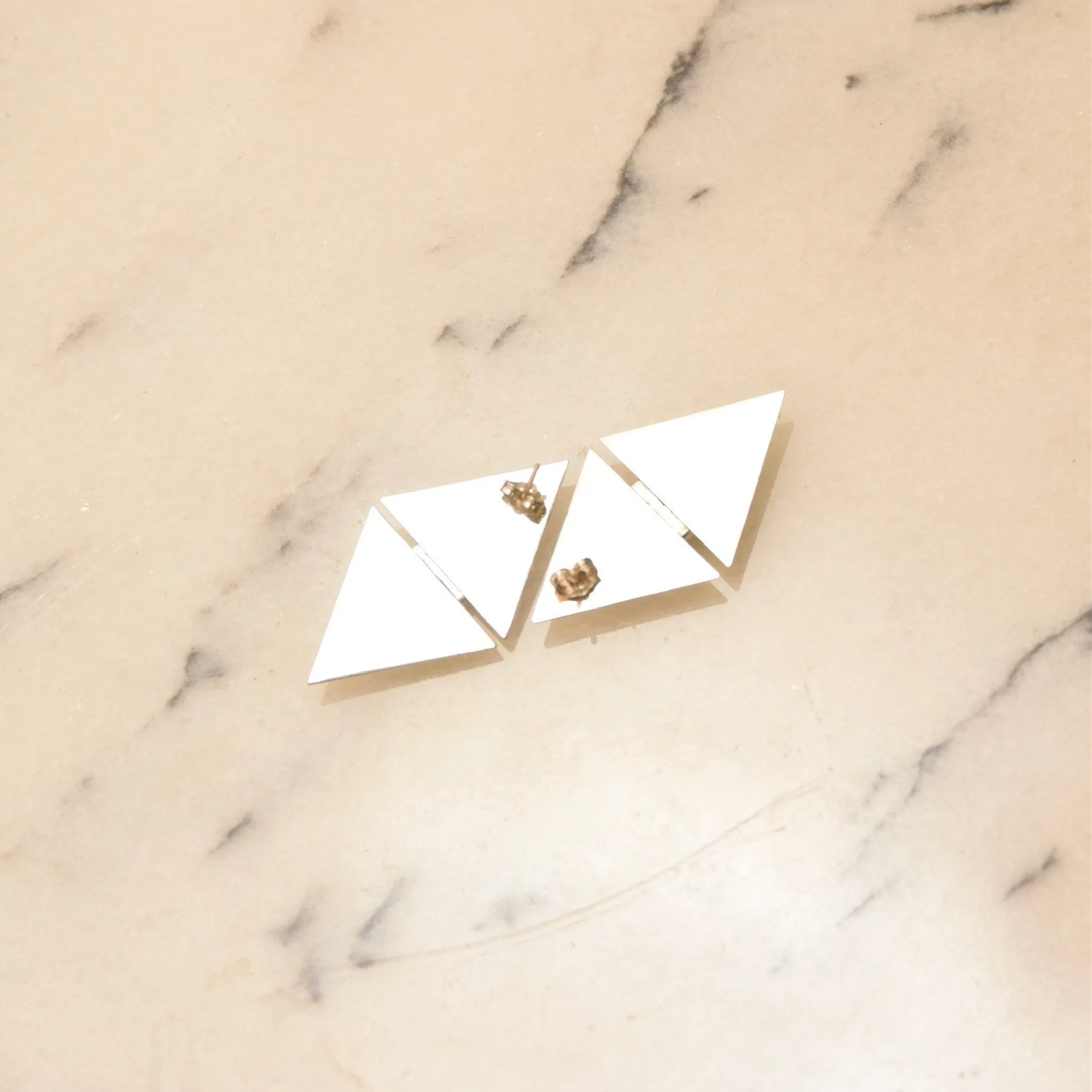 Vintage Modernist Sterling Silver Black Onyx Stud Earrings, Sleek Polished Triangle Slice Earrings, Bezel Set Onyx Cabochons, 925 Earrings