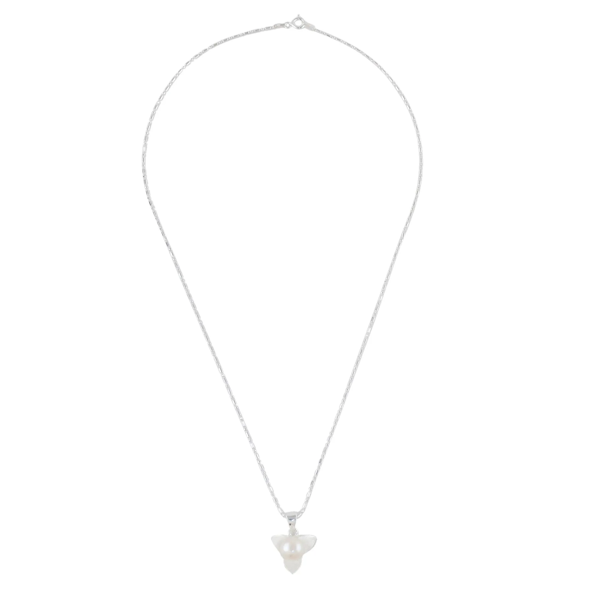 Welcoming Flower Cultured Pearl Floral Pendant Necklace from Thailand