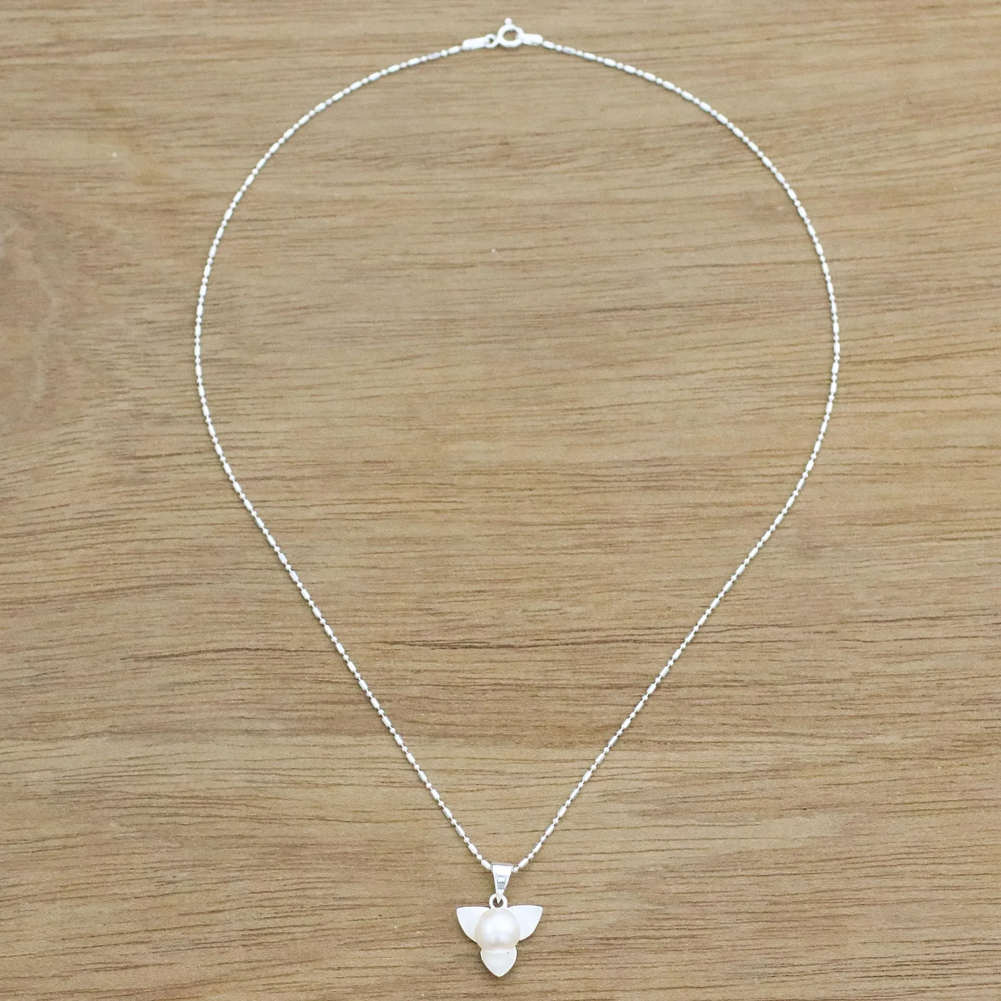 Welcoming Flower Cultured Pearl Floral Pendant Necklace from Thailand
